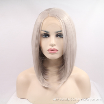 Vigorous picture color bob straight wavy wholesale high quality heat resistant long cheap synthetic hair wig with lace front